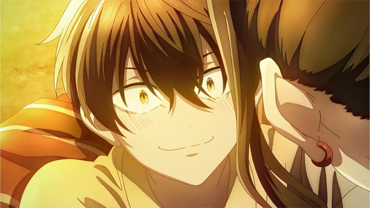 Kihachi and Inako in warm golden light in Kyoto Animation's Sparks of Tomorrow